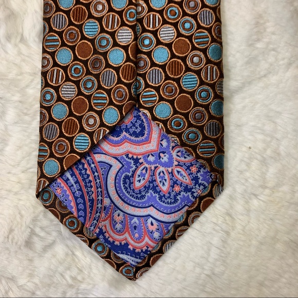 Ted Baker London Necktie Brown Turquoise 100% Silk Made in USA NWOT - Picture 5 of 5